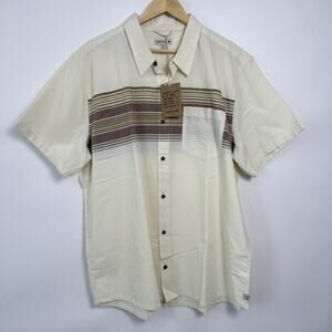 Toad&Co Airscape Button Up Shirt Mens Size XXL Organic Cotton Cream Brown Stripe